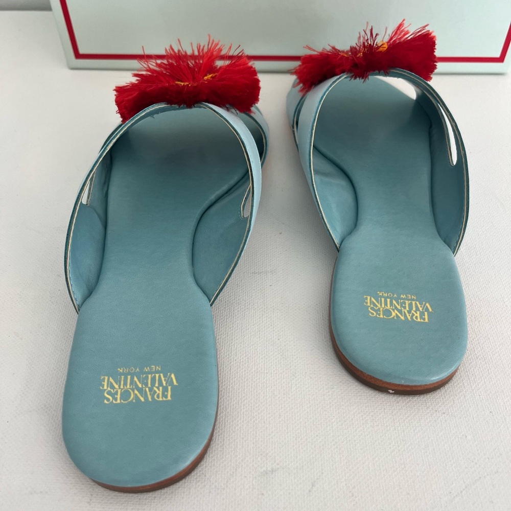 Frances Valentine Meredith Light Blue Nappa Leather Sandal With Flower Fringe - Picture 3 of 9